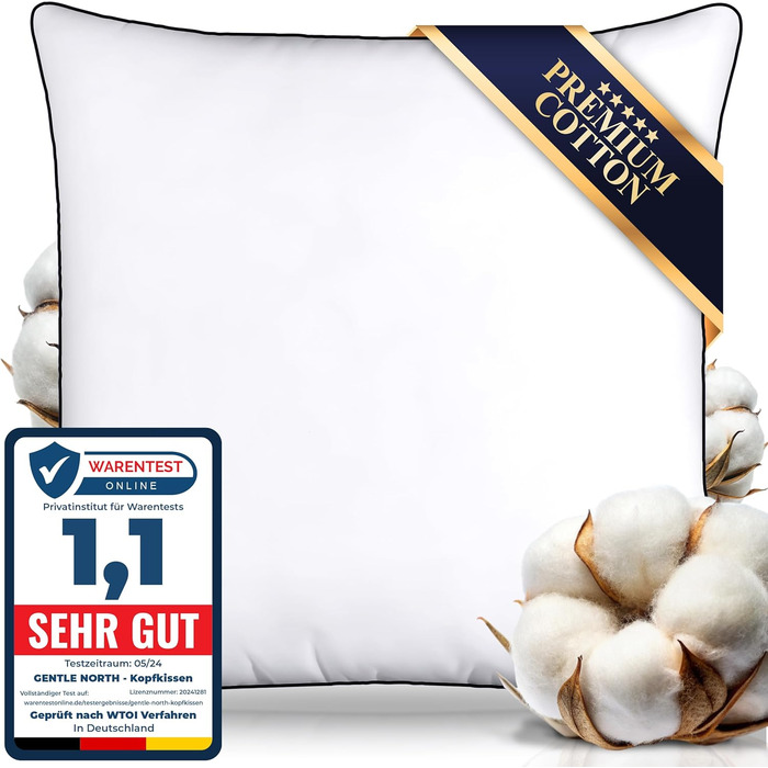 Gentle North High-Quality Pillow (80x80 cm) - Hotel-Quality, Fluffy, Well-Filled Pillow Suitable for Allergy Sufferers (Ökotex 100 Certified) - Washable at 60°C 1x | 80x80