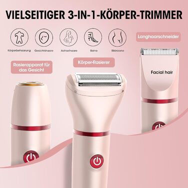 Suttik 3-в-1 тример для інтимної зони для жінок. Електричний бездротовий триммер для бікіні, вологостійкий (IPX6). Зручний подарунок (рожевий)