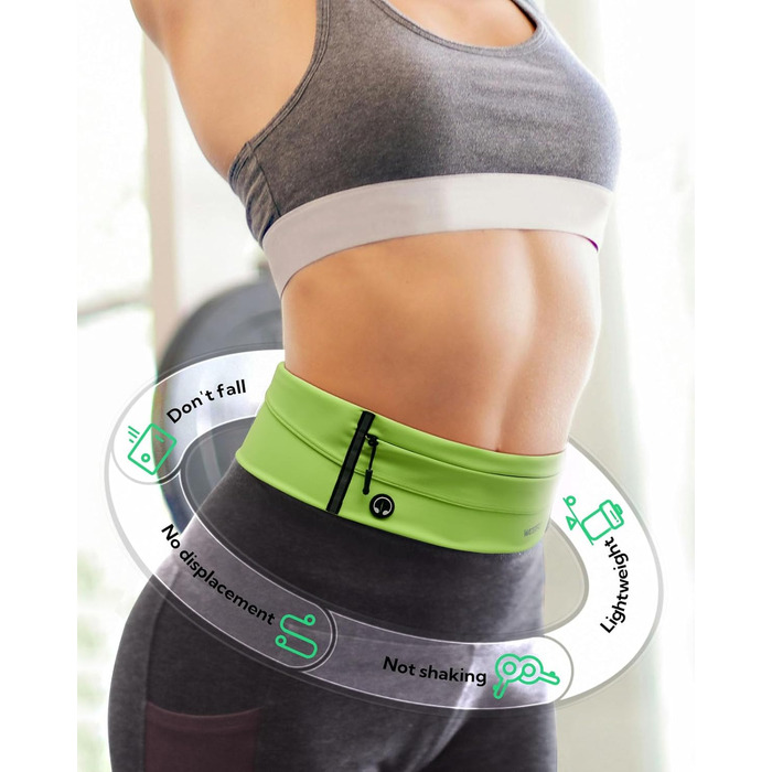 Пояс для телефону WATERFLY: спортивний пояс-сумочка для бігу, джогінгу, фітнесу. Підходить для чоловіків та жінок (світло-зелений)