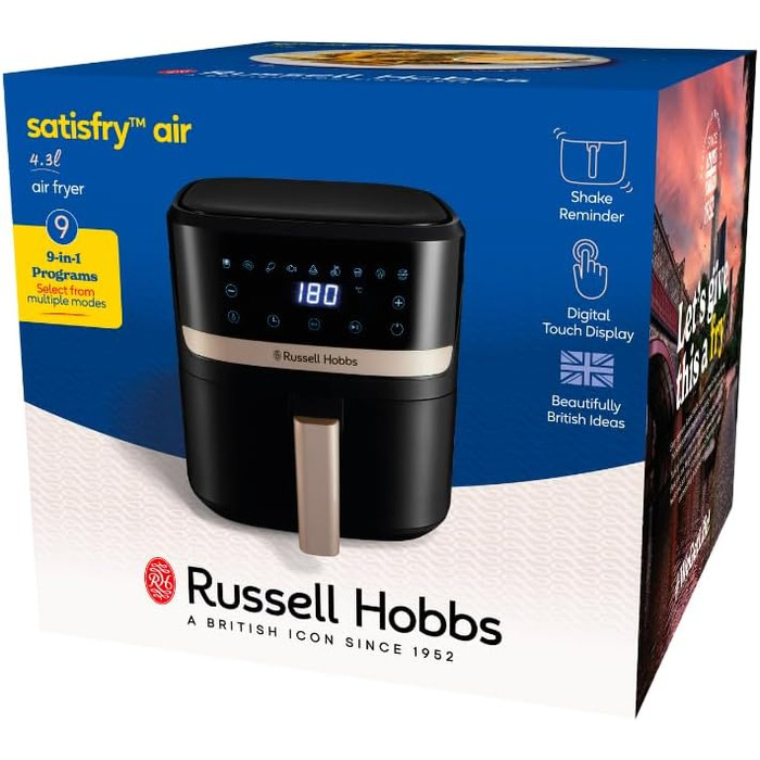 Russell Hobbs Rapid Air Fryer 4.3L - Quiet & Compact Air Fryer with 9 Programs, Touchscreen, Grill, Bake & Fry