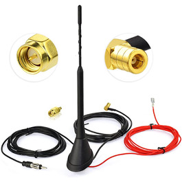 Активна автомобільна антена Eightwood DAB/DAB+, FM/AM, з підсилювачем, дахова, з SMB/SMA штекером і DIN адаптером, сплітер, 5 м кабель