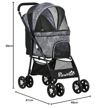 Візок для собак PawHut, складний, з подушкою, для котів та собак, чорний, 600D Oxford