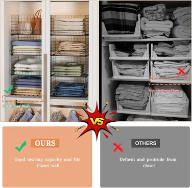 4-Tier Stackable Closet Organizer and Storage Shelves, Clothes Rack, Organizer, Basket Bins, Foldable Sweater Storage for Closet Organizer System, Black (patent pending)