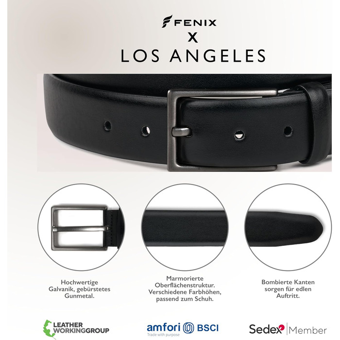 Чоловічий ремінь FENIX LOS ANGELES зі стійкого матеріалу, регульований, з гіпоалергенною пряжкою (30 мм), Jet Black, 100 см — для костюма та джинсів