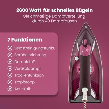 Праска з керамічною підошвою Bomann DB 6005 CB | 2600W, 350мл, з функцією пароутворення, захистом від накипу та протікання