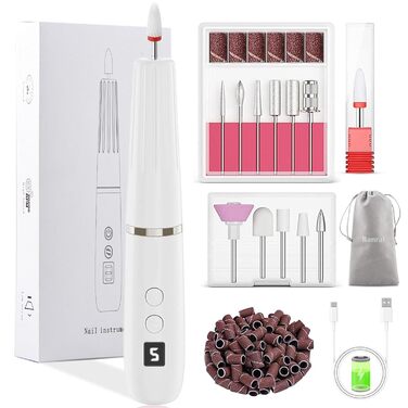 Електрична фрезер для нігтів 12 в 1 - Набір для манікюру з 5 швидкостями, 20000 об/хв, для гелю, акрилу та натуральних нігтів (білий)