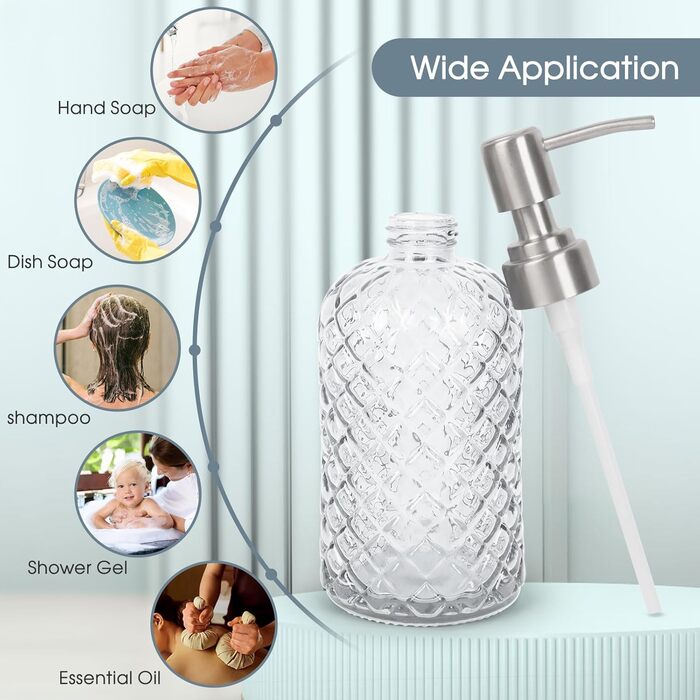 Скляні дозатори для мила Topsky (2 шт.), 400 мл, з нержавіючою помпою, для кухні та ванної кімнати
