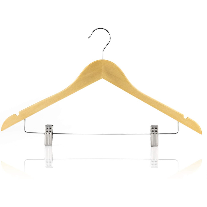 10 дерев'яних вішалок для одягу з кліпсами, натуральні кольори, 45 см - Hangerworld