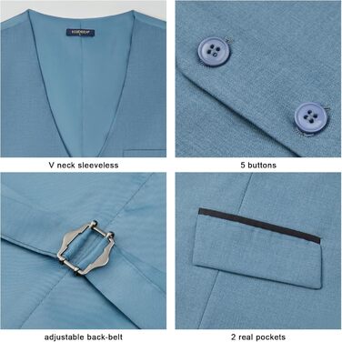 Жіночий елегантний костюмний жилет HISDERN для весілля, класичний однотонний, діловий, смокінг з кишенями (сталево-блакитний, XXL)