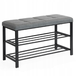 Банкетка-полічка для взуття Belivio, сталева, оббита тканиною, чорно-сіра