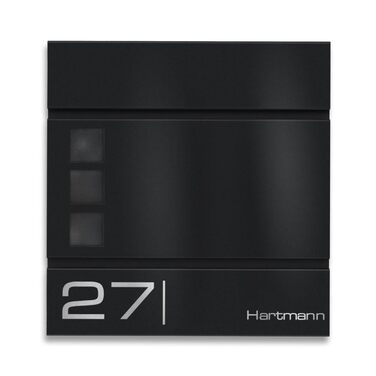 Поштова скринька Metzler Cube антрацит RAL 7016 з лазерним гравіруванням адреси та номера будинку, з відділенням для газет, вікном. Розмір 37x37x10.5 см