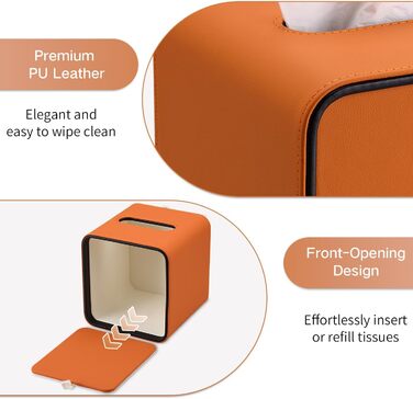 Скринниця для серветок GORESE, шкіряна, квадратна, 15x15x15.8 см, помаранчевий колір
