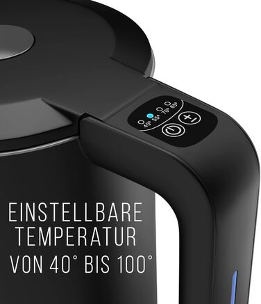 Balter Stainless Steel Electric Kettle with Temperature Control - 40°C to 100°C, Double Wall, BPA Free, 1.7L, 2200W, Quiet, Black