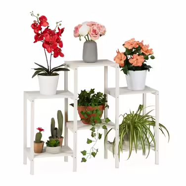 Relaxdays Flower Shelf Wood White
