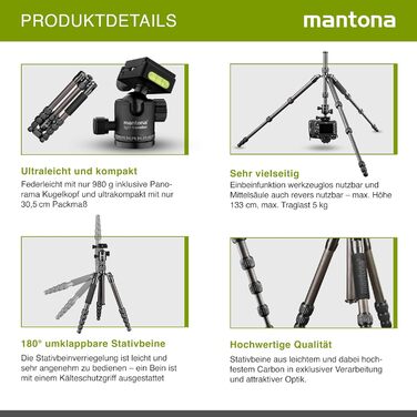 Штатив Mantona Light Traveller 131,5 см: легкий штатив з алюмінію, до 5 кг, з кульковою головкою та Arca-Swiss