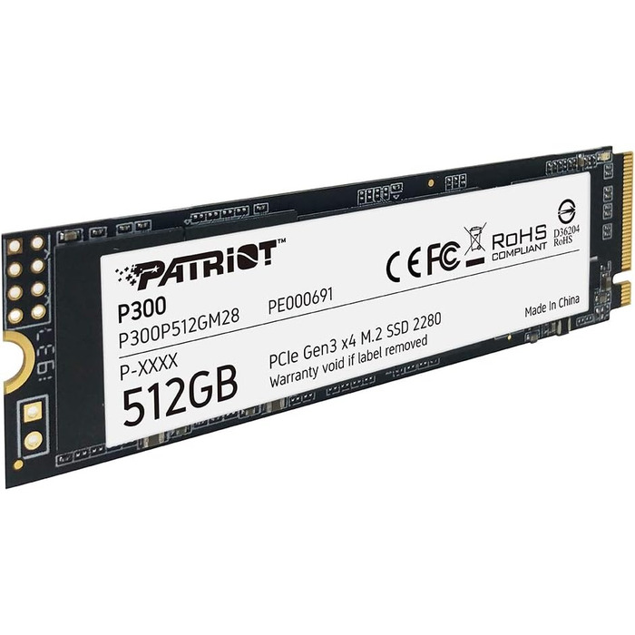 SSD Patriot P300 512GB NVMe PCIe Gen 3x4 M.2 2280 - Внутрішній SSD накопичувач