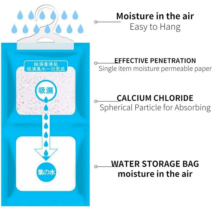 Good moisture-absorbing hanging bags (8 pieces (221 g), fresh scent for controlling closet, wardrobe, dressing room and enclosed spaces, moisture absorber