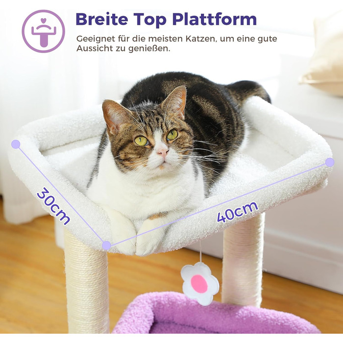 PAWZ Road Cat Tree, Multi-Tier Cat Tower with Sisal-Covered Scratching Post, Cozy Cat Condo, and Large Cat Perch for House Cats, (Purple)