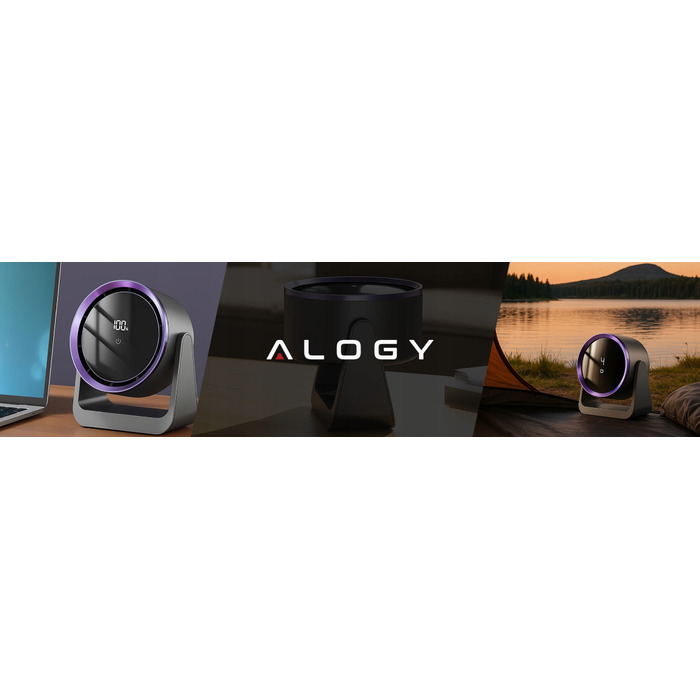 Настільний вентилятор Alogy — портативний обертовий вітряк (настільний/настінний), сріблястий/сірий