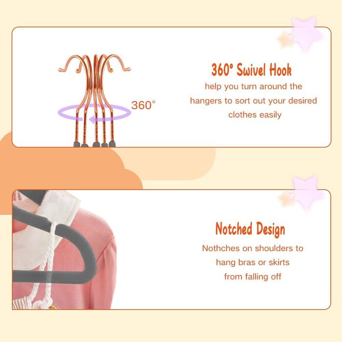 32 шт. велюрові вішалки для дитячого одягу Stormix, 28 см, сірі, з антиковзким покриттям та гачками рожевого золота