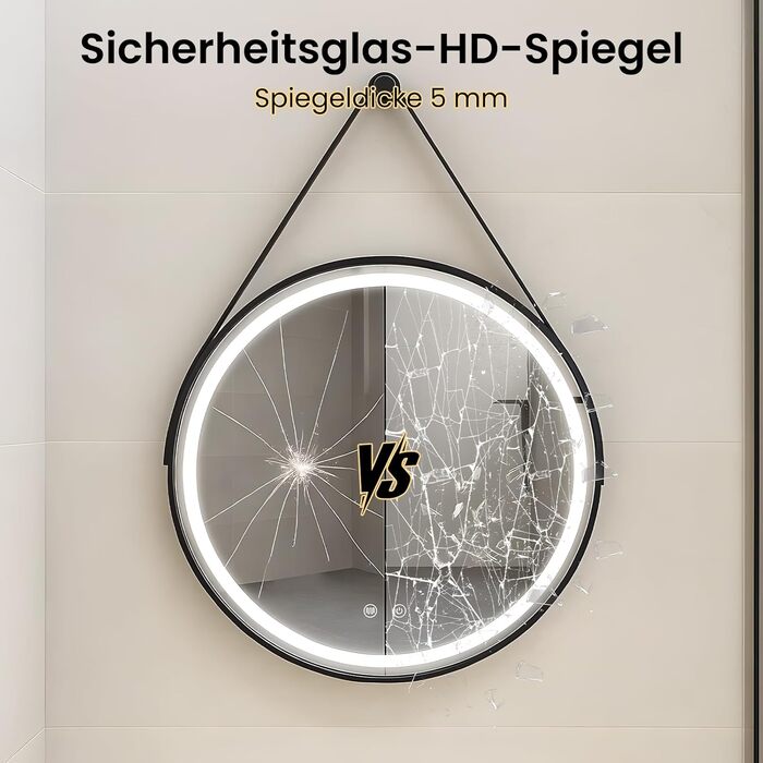 LED дзеркало для ванної кімнати з підсвічуванням, кругле, регульоване, 3 кольори світла (3500K-6500K), сенсорне керування, запобігає запотіванню - дзеркало для ванної кімнати з підсвічуванням для макіяжу та гоління (60 см, стильний дизайн)