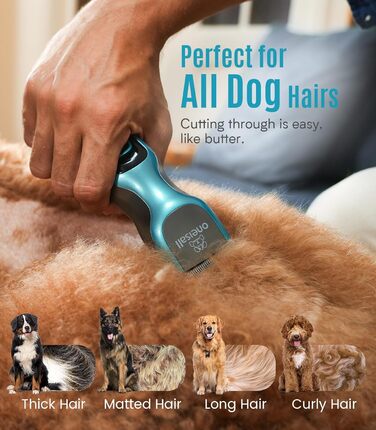 Машинка для стрижки собак та котів Oneisall 2-в-1, професійна, для довгошерстих та сплутаних порід, потужна, блакитна
