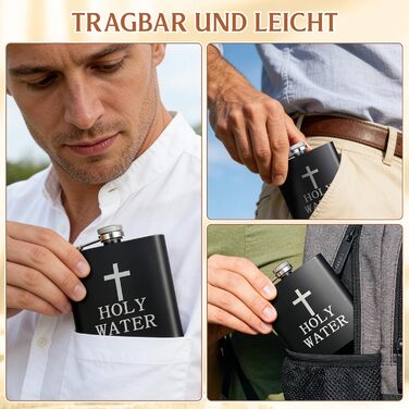 Фляга PRETYZOOM з нержавіючої сталі, чорна 'Свята вода' для віскі, не протікає, ідеальна для подарунку чоловікам на День батька, вечірки, піших прогулянок, кемпінгу