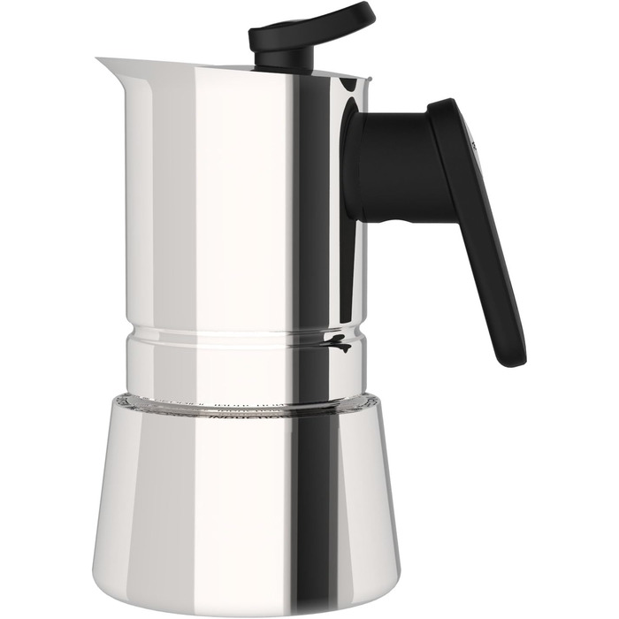 Steelmoka, Patented Moka Espresso Machine for Cooktops including Induction, 2-Cup Capacity, Silver Color, Stainless Steel Coffee Maker, Dimensions 12 x 9 x 15.5 cm