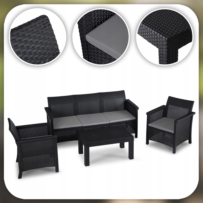 Комплект меблів для відпочинку MEBEL ELITE, техноротанг, чорний, 4 предмети