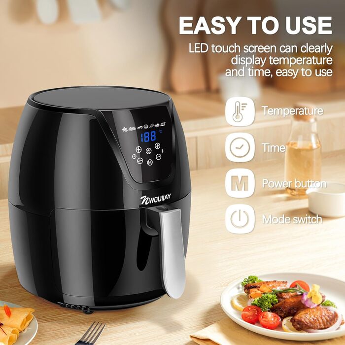 Фритюрниця без олії Air Fryer NWOUIIAY 1800W з LED-touchscreen 5.5L, 7 програм, цифровий дисплей