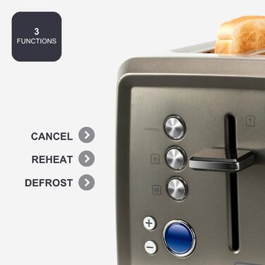 Тостер BLACK+DECKER BXTO1960E з цифровим керуванням, 1960 Вт, 4 слоти, 6 рівнів підсмажування, функції: стоп, підігрів, розморожування, автоматичне центрування, підігрівач для бутербродів