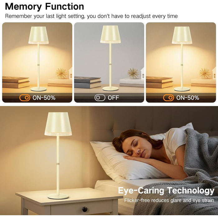 Світлодіодна настільна лампа OUTON бездротова з акумулятором, USB-C, 4000mAh, 3 режими світла, диммування, сенсорне управління, зелений (бежевий - 2 шт)