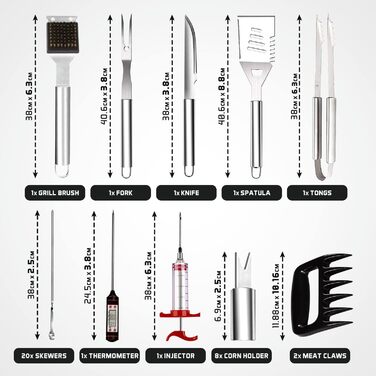 Набір аксесуарів для гриля Kyto BBQ 39 предметів з кейсом: гриль-набір, посуд для барбекю, аксесуари для гриля та мангала, для дачі, кемпінгу, подарунок для чоловіка