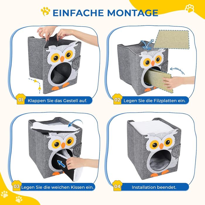 Кігтеточка-будиночок для котів Dripex з 2 поверхів, філц, з подушкою, 30 x 35 x 35 см (Сова)