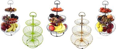 Металевий кошик для фруктів та овочів з ручкою для кухні/балкону, 3 яруси, великий, з нержавіючої сталі, з 360° циркуляцією повітря (чорний, 45 см висота, Ø30-24-16.5 см)