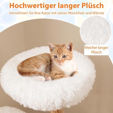 Дерев'яна кігтеточка для котів Costway 90 см з 3 м'якими лежаками, мотузкою та кігтеточкою з джуту, 4-ярусна, білий + натуральний колір