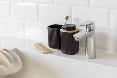 Дозатор для мила WENKO Rotello, 250 мл, з бамбуковими деталями, для мила та засобів для миття посуду, чорний/натуральний