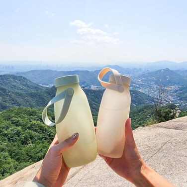 BLUE GINKGO Collapsible Water Bottles [2-Pack] – Lightweight, foldable silicone bottles for travel, hiking, and camping (500ml, Made in Korea, Beige)