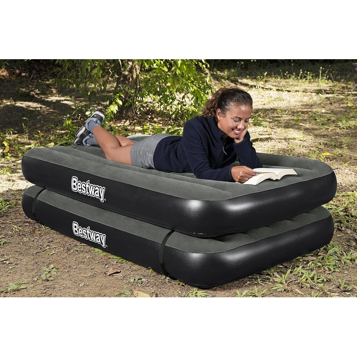 Надувний матрац Bestway TriTech Connect and Rest 3-в-1 | Міцний матеріал | Регульовані пряжки | 2 матраци в комплекті | Сірий колір | 188 x 99 x 25 см