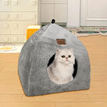 Кішка-будиночок для дому: затишна печера з м'яким, пральним подушками. Зручне, складне ліжко-будиночок для котів, 40x40x35 см (L:45x45x41 см, сірий)