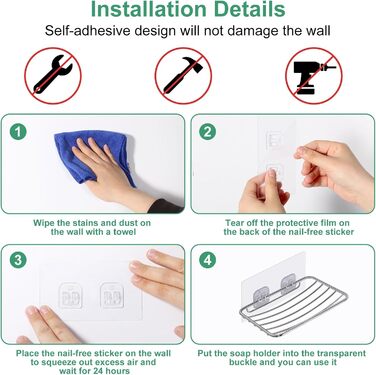 Тримач для мила без свердління Uten, нержавіюча сталь, самоклеючий з 2 гачками, для душу, ванної, кухні (сріблястий)