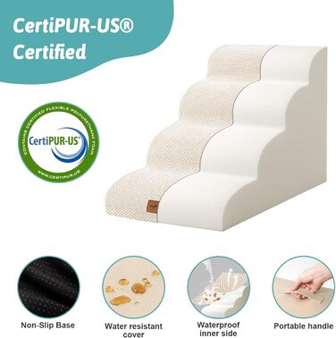 Dog Stairs for Small Dogs 50cm, Pet Stairs for Bed made of High-Density Sponge, Dog Stairs Dog Ramp with Washable Cover and Non-Slip Bottom, 40x72x50cm, 4 Steps, Beige