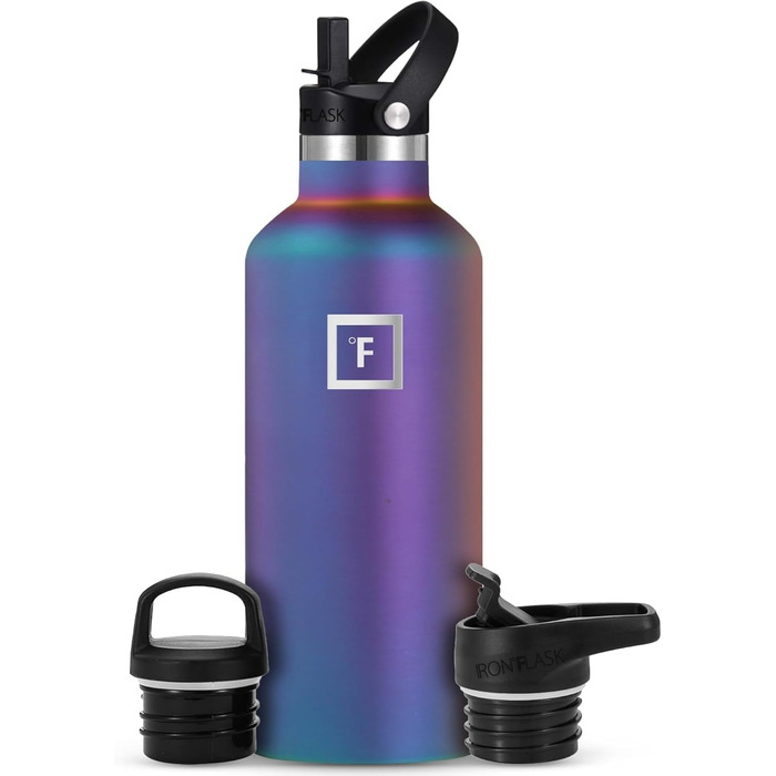 Фляга з нержавіючої сталі з 3 кришками - термофляга, витокозахисна, металева, двостінна, ізольована, BPA-free, для спорту, школи, фітнесу, кемпінгу (Aurora, 946 мл)