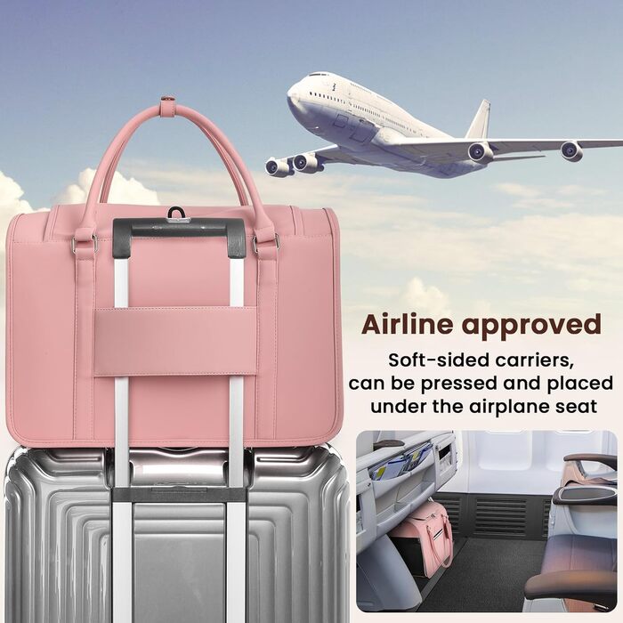 Транспортна переноска для котів та собак Pecute, рожева, з PU-шкіри, для подорожей