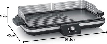 Настільний електрогриль SEVERIN Plancha 2300 Вт, антипригарна комбінована поверхня (гладка і рифлена), на 8 осіб, чорний RG 8564