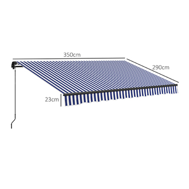 Markiza Outsunny з шарнірною рукояткою, розміром 350 x 300 см, сонцезахисна з SPF 30+, терасна/балкона маркіза з кутом нахилу 45-85°, водонепроникне покриття, кріплення до стіни, блакитно-біла | Aosom