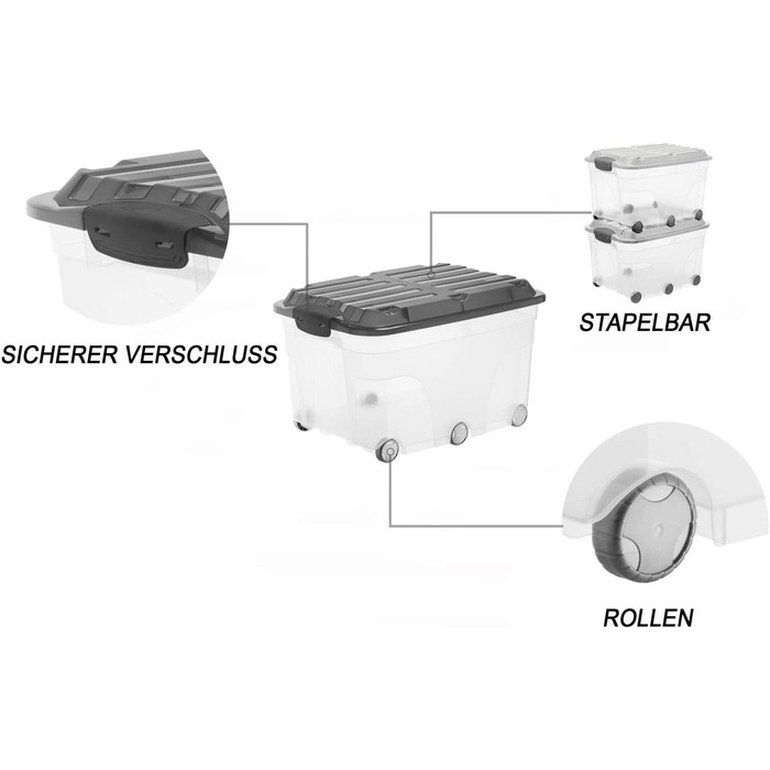 Rotho Roller 6 2-Piece Storage Box Set, 57L with Lid and Wheels