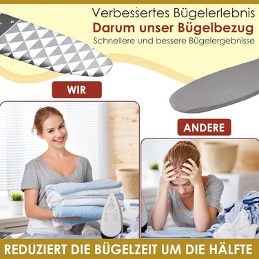 Покриття для прасувальної дошки arteneur® Made in Germany, 120x40 см, відбиває тепло, гумка, зона ковзання, OEKOTEX100, 4 розміри, для парогенератора та праски
