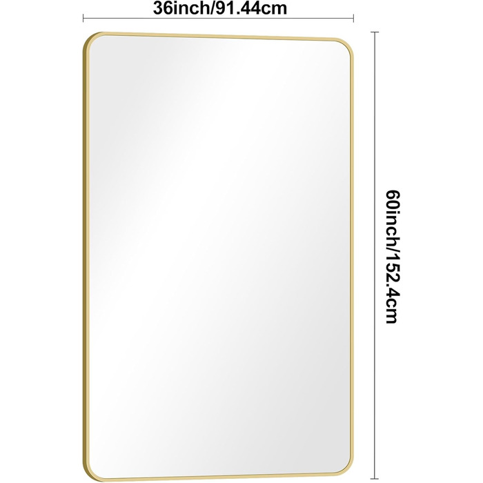 Дзеркало для ванної кімнати BONEWEI, 61 x 121,9 см, прямокутне, для монтажу на стіну, з рамою, косметичне дзеркало з округлими кутами, для спальні, вітальні, передпокою, горизонтальне (Золотий, 150x90 см)