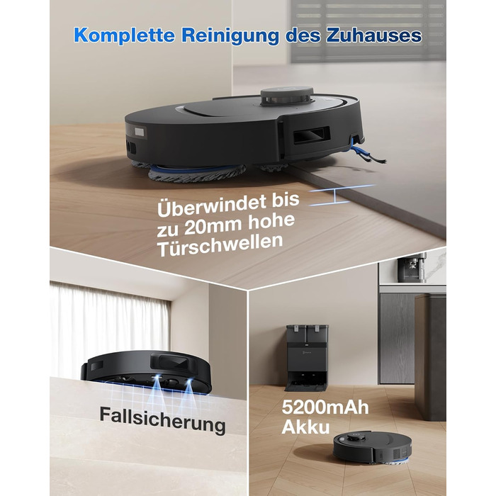 Робот-пилосос ECOVACS DEEBOT T30S PRO з функцією миття, 11000 Па, технологія ZeroTangle, миття гарячою водою 70°C, TruEdge™ для миття країв, акумулятор 6400 мАг, уникнення перешкод за допомогою AI (T30C OMNI Gen2 S)